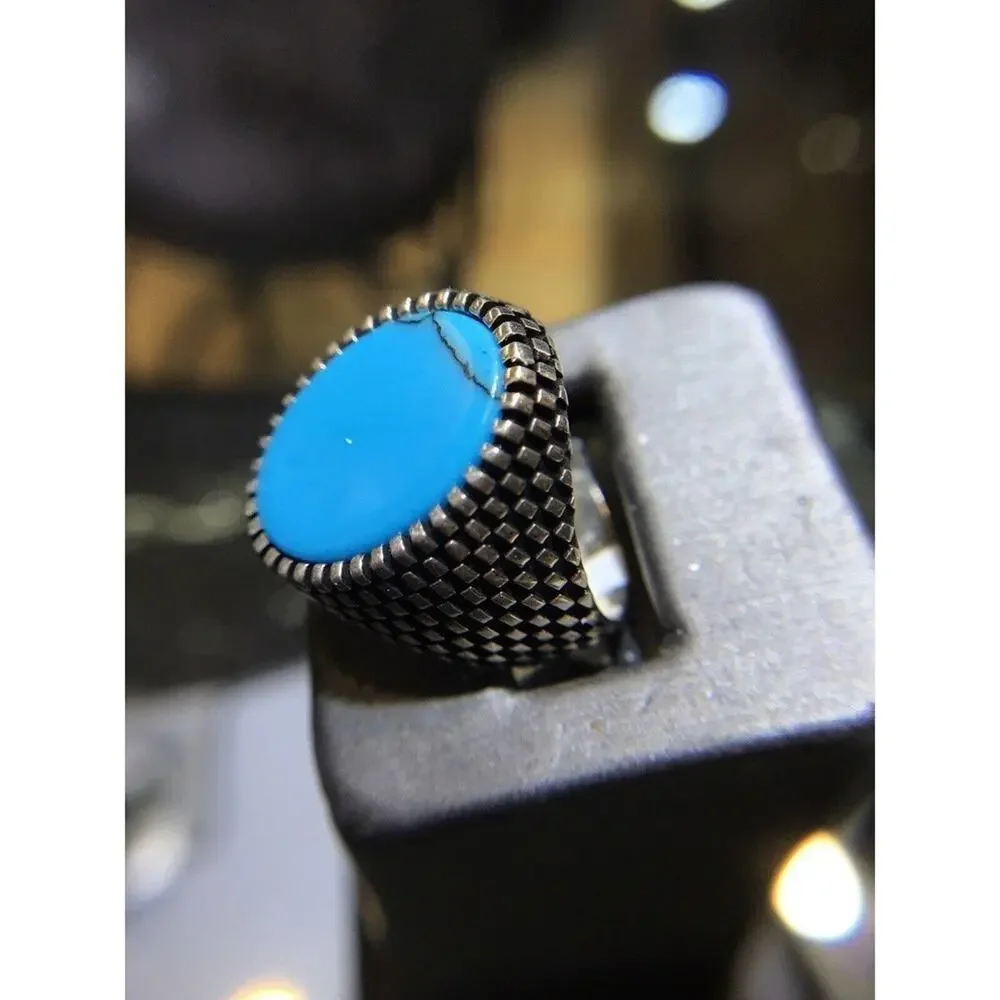 Turquoise Ring Sz12 Large Oval Smooth Stone Silver 925
